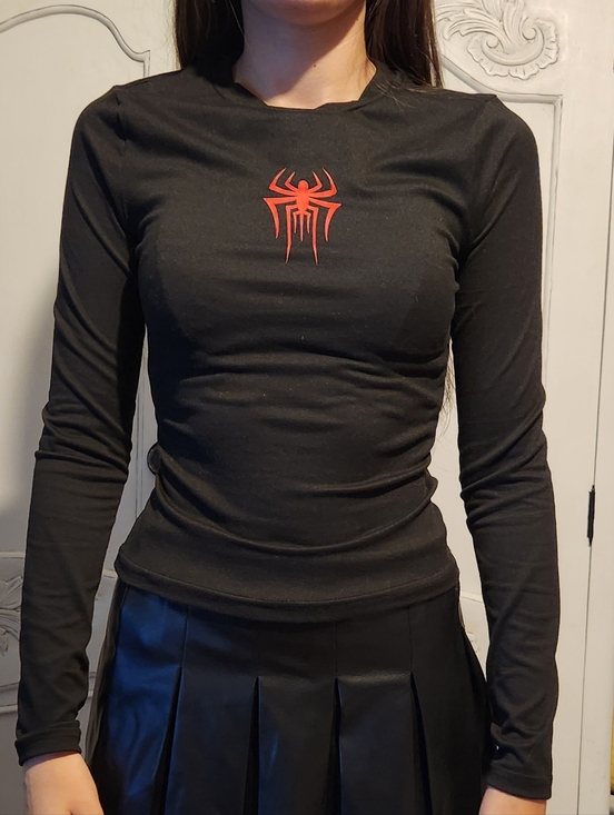 SHEIN Tops - SHEIN Black Long-Sleeve Top with Red Spider Logo